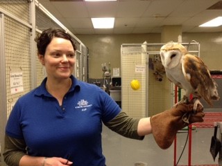 Woman holding an owl.